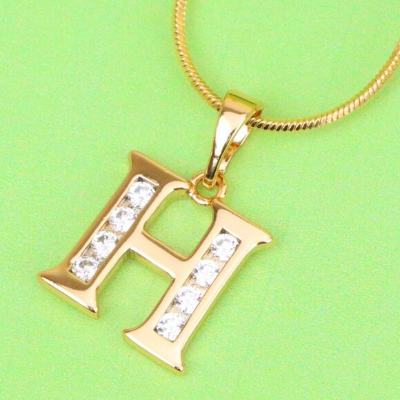 "Rose Gold Letter H Pendant with Crystals – 18K Gold Plated Charm, XPPT1357 - Picture 1 of 13
